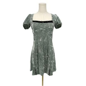 Kimchi Crushed Velvet Fairy Mini Dress Size M Milkmaid Coquette Mint Lace Y2k